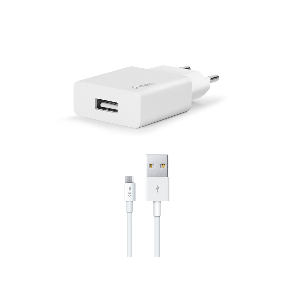 Ttec Smart Fast Charger 2.1A UsbA to Micro Kablolu Seyahat Şarj Aleti Set Beyaz