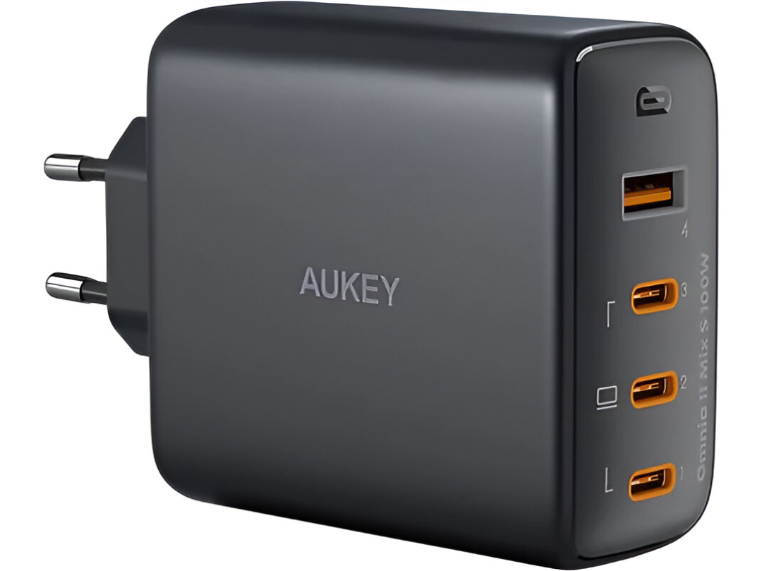 AUKEY 100W 4 Çıkışlı PD GaN Şarj Aleti Başlığı Siyah 3xType-C / 1xUsbA PA-B7S-WH