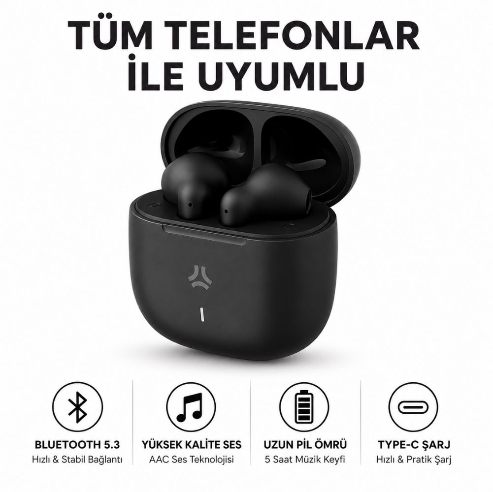 CELLY BUZ2 TWS Tam Kablosuz Bluetooth 5.3 Dokunmatik Kulak İçi Siyah Kulaklık Type-C Girişli 