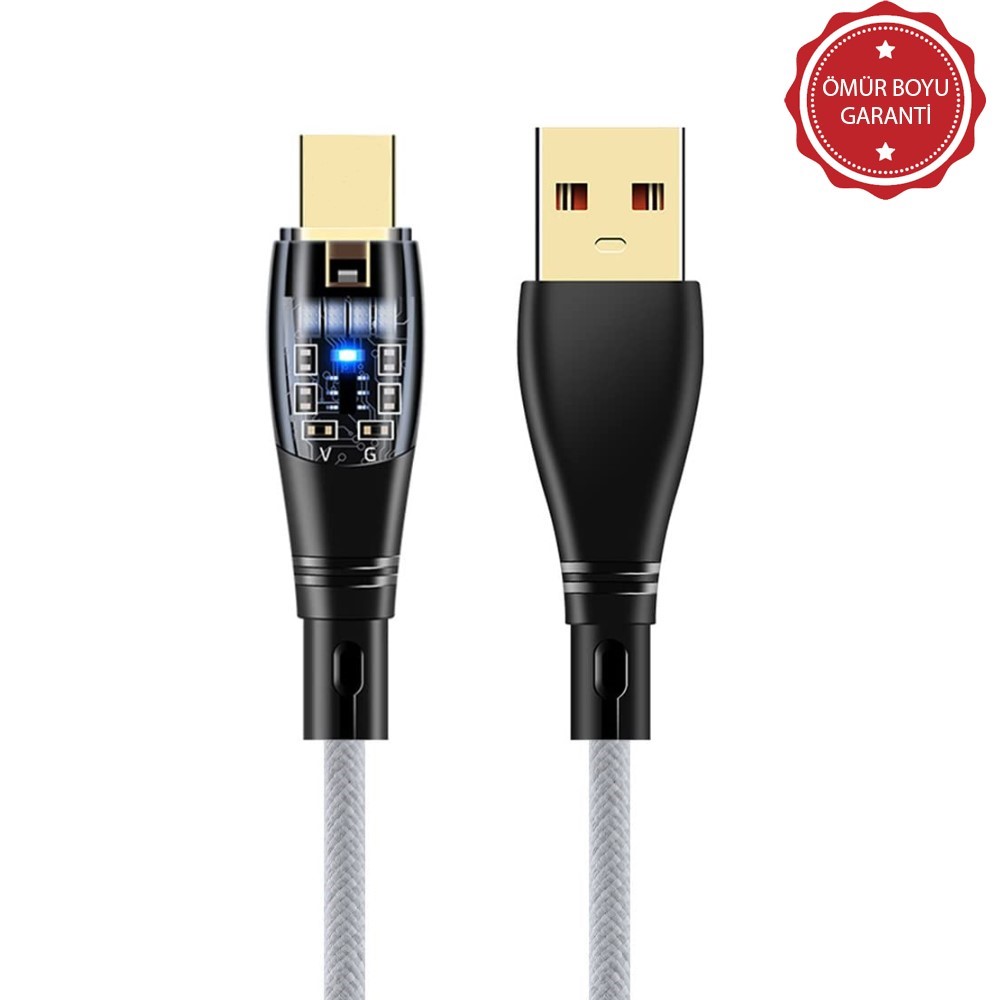 ScHitec 6A 120W UsbA to Type-C 1Metre Hızlı Data ve Şarj Kablosu Beyaz YK234B