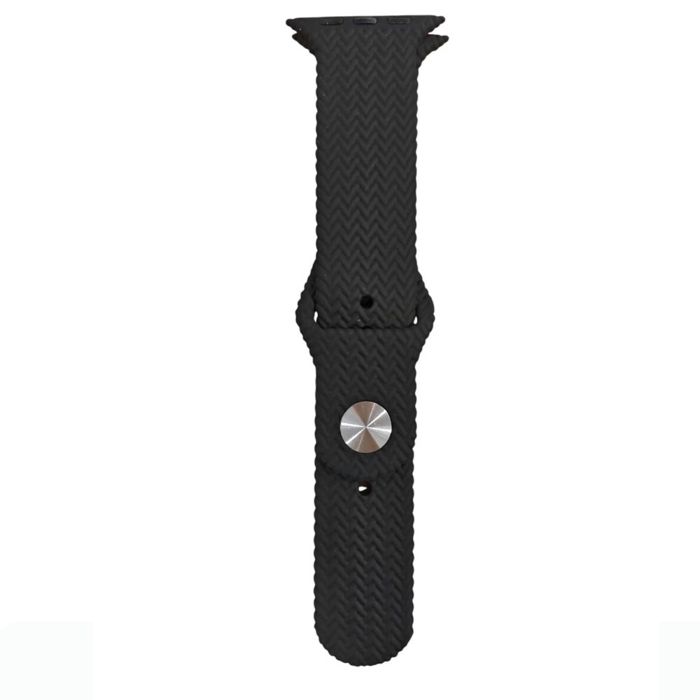 ScHitec 42-49mm Yeni Nesil Apple Uyumlu Hasır Görünümlü Akıllı Saat Kordonu Silikon Siyah